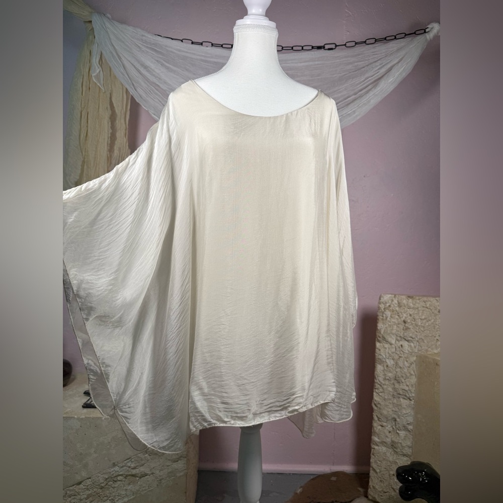 Vintage silk batwing blouse ivory oversized draped top boho grunge flowy